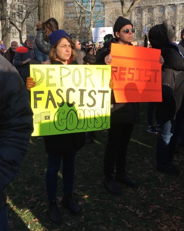 Protest in support of refugees and immigrants, Battery Park, New York City, January 29 2017. @Claire Potter, All Rights Reserved.